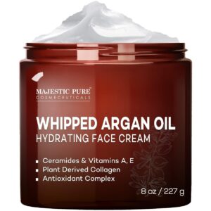 MAJESTIC PURE Whipped Argan Oil Moisturizer Face Cream for Women & Men – With Vitamin E A, Collagen & Ceramides – Hydrates Dry Skin, Oily Skin, Reduces Appearance of Fine Lines – 8oz