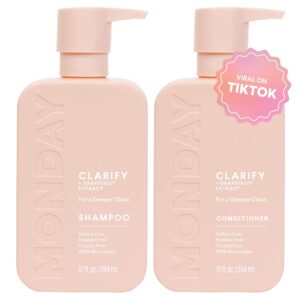 MONDAY HAIRCARE Clarify Shampoo and Conditioner Set 12oz for Oily Hair, Made with Grapefruit Extract, Coconut Oil, Shea Butter, Vitamin E and Provitamin B5