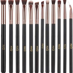 MSQ Eye Makeup Brushes 12pcs Rose Gold Eyeshadow Makeup Brushes Set with Soft Synthetic Hairs & Real Wood Handle for Eyeshadow, Eyebrow, Eyeliner, Blending(without bag)