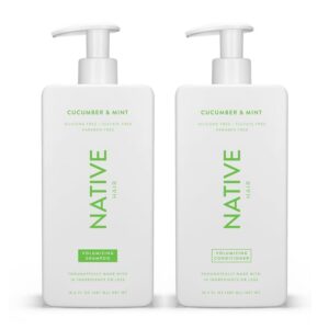 Native Shampoo and Conditioner Contain Naturally Derived Ingredients | All Hair Type Color & Treated From Fine to Dry Damaged, Sulfate & Dye Free – Cucumber & Mint, 16.5 fl oz each (2 pack)