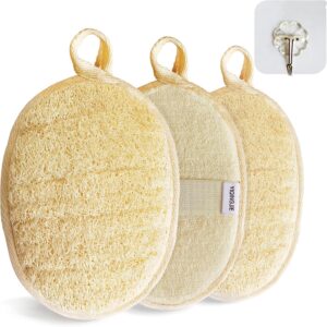 Natural Loofah Sponge Exfoliating Body Scrubber (3 Pack),Made with Eco-Friendly and Biodegradable Shower Luffa Sponge, Loofah for Women and Men, Beige