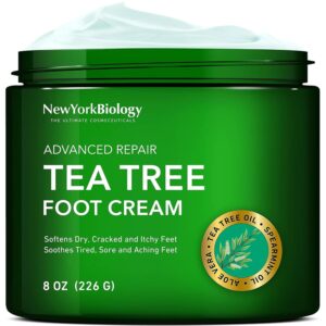 New York Biology Tea Tree Oil Foot Cream for Dry Cracked Feet, Athletes Foot, Nail Fungus, Jock Itch, Ringworm, Cracked Heels and Itchy Skin – Foot Cream – 8 oz