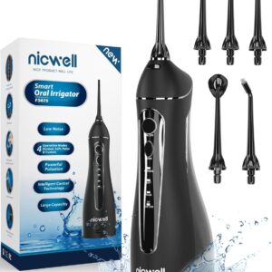 Nicwell Water Dental Flosser Teeth Pick – 4 Modes Dental Oral Irrigator, Portable & Rechargeable IPX7 Waterproof Personal Orthodontic Supplie Water Teeth Cleaner Picks for Home Travel