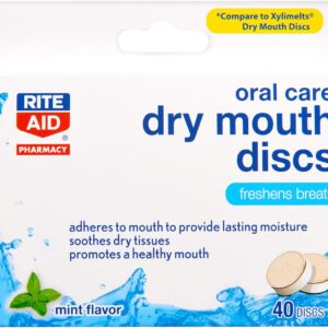 Rite Aid Dry Mouth Discs – 40 Discs | Mint Flavor Freshens Breath | Oral Care Dry Mouth Remedies | Dry Mouth Products | Dry Mouth Lozenges | Oral Hygiene Products | Mouth Moisturizer Breath Freshener