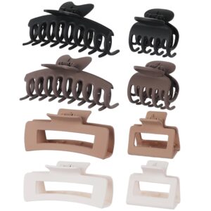 Sisiaipu 8 Pcs Large Hair Claw Clips for Thick Hair Medium Claw Clips Small Hair Clips for Thin Hair Rectangle Square Butterfly Hair Clips for Women 4 Style Hair Accessories for Girls (Brown)