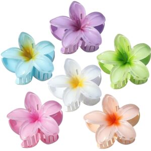 Sisiaipu Hawaiian Flower Hair Clips for Women 6 Pack Flower Hair Claw Clips Plumeria Claw Clips for Thin Hair Large Claw Clips for Thick Hair Beach Tropical Hair Accessories for Girls -Hawaii