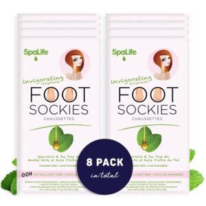 SpaLife Softening Care Foot Sockies (8-Pack) – Spearmint & Tea Tree Oil, Exfoliating Pack for Healthy Feet, Intensive Repair, Callus Remover Sockies, Dry Skin Solution, Moisturizing Foot Treatment