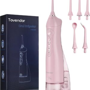 TOVENDOR Electric Water Flosser, Cordless Dental Oral Irrigator – 3 Modes, 5 Tips for Family Hygiene (300ML, Waterproof Waterflosser)