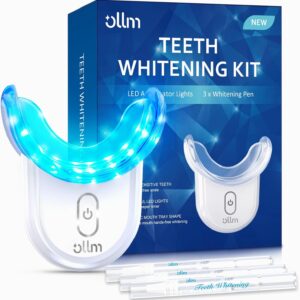 Teeth Whitening Kit Gel Pen Strips – Ollm Specially Formulated for Sensitive Teeth, Gum, Braces Care 32X LED Light Tooth Whitener, Professional Oral Beauty Products Dental Tools 2 Mouth Trays