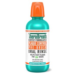 TheraBreath Plaque Control Pre-Brush Oral Rinse, Refreshing Mint Flavor, Antigingivitis and Antiplaque Rinse, Dentist Formulated, Alcohol Free, 16 Fl Oz