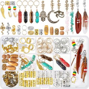 Yaomiao 150 Pieces Hair Jewelry Dreadlocks Crystal Wire Wrapped Loc Adornment Assorted Imitation Wood Beads Braid Accessories for Braids Hair Cuffs Decorations for Women Girl(Vivid Style)